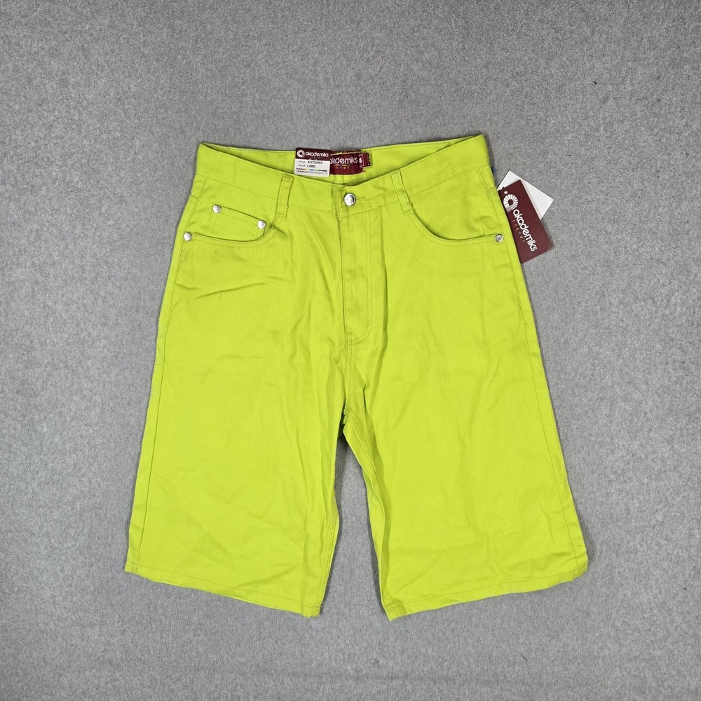 Akademiks Men Shorts 34 REG Lime Bermuda Twill A53SH03 13.5" Inseam Logo NWT
